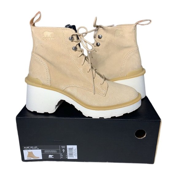 Sorel Shoes - Sorel Women's Hi-Line Heel Lace Boot - Ceramic, Chalk, US Size 9